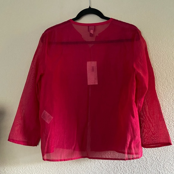 Eileen Fisher Women’s Sheer Red Button-Up Blouse Sz Small linen Lagenlook - Picture 2 of 6